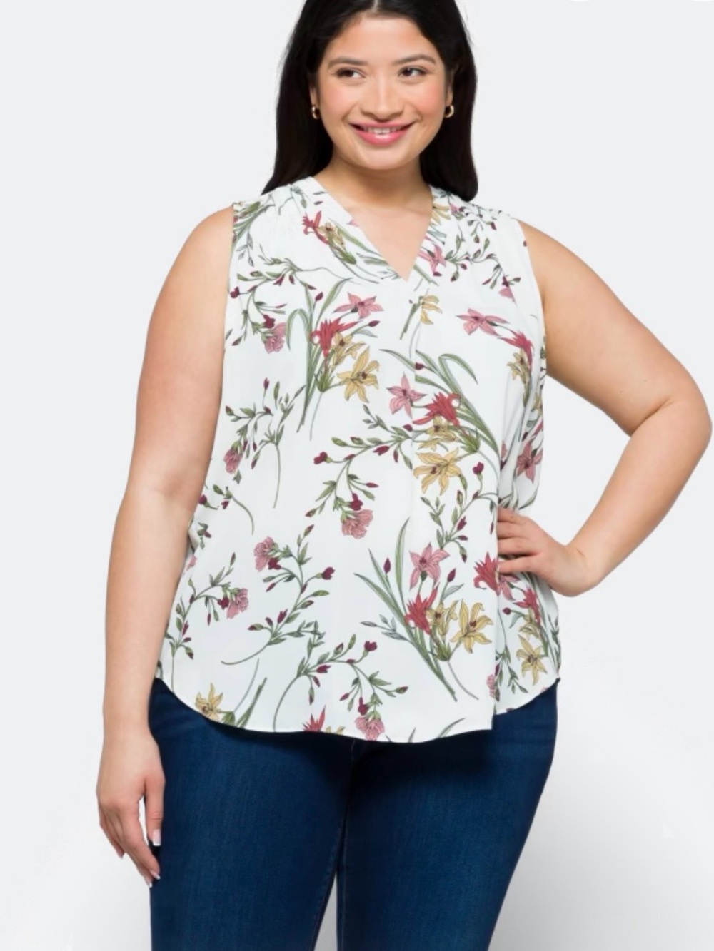 Vince Camuto Sleeveless Floral V-Neck Blouse - 2X